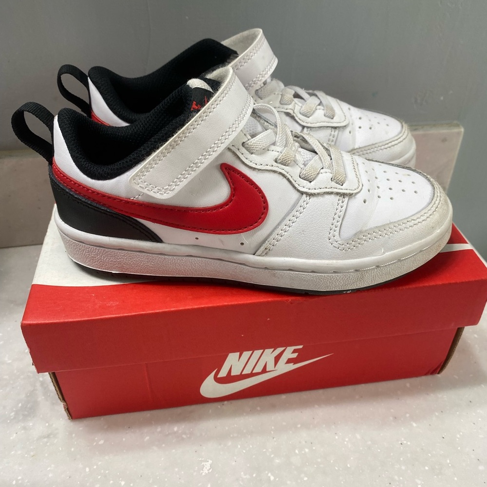 Nike Kids White Sneakers with Red Swoosh